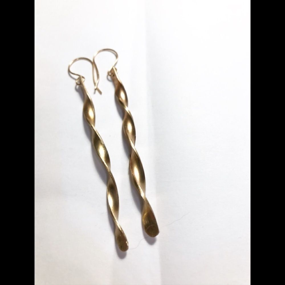 Brass Spiral earrings, shoulder dusters, 3”, NEW